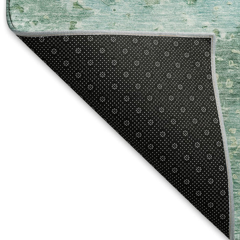 5' X 8' Emerald Pale Aqua And Ivory Abstract Washable Area Rug With UV Protection