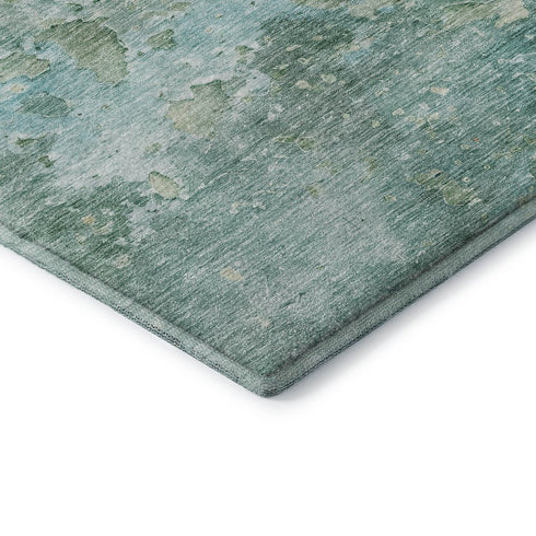 5' X 8' Emerald Pale Aqua And Ivory Abstract Washable Area Rug With UV Protection