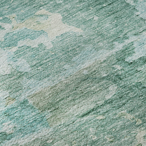 5' X 8' Emerald Pale Aqua And Ivory Abstract Washable Area Rug With UV Protection