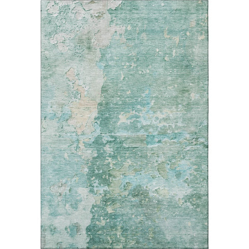 5' X 8' Emerald Pale Aqua And Ivory Abstract Washable Area Rug With UV Protection