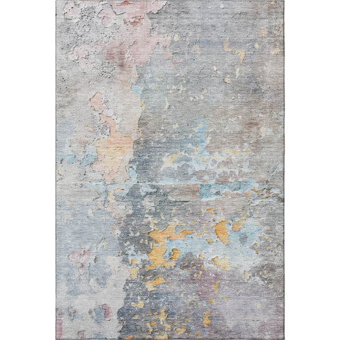 5' X 8' Granite Gray Teal And Blush Abstract Washable Area Rug With UV Protection