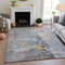 9' X 12' Granite Gray Teal And Blush Abstract Washable Area Rug With UV Protection