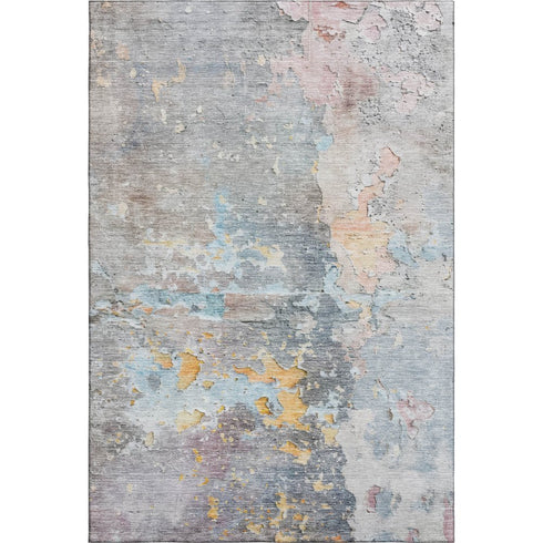 9' X 12' Granite Gray Teal And Blush Abstract Washable Area Rug With UV Protection