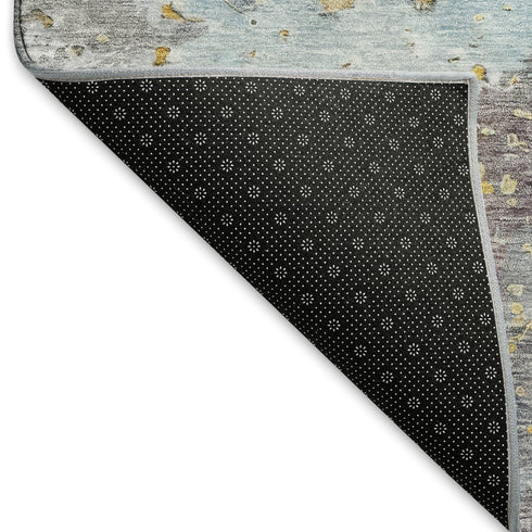 9' X 12' Granite Gray Teal And Blush Abstract Washable Area Rug With UV Protection