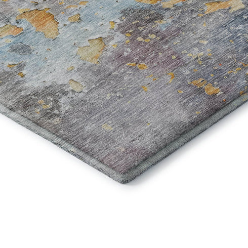9' X 12' Granite Gray Teal And Blush Abstract Washable Area Rug With UV Protection