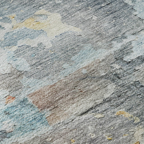 9' X 12' Granite Gray Teal And Blush Abstract Washable Area Rug With UV Protection