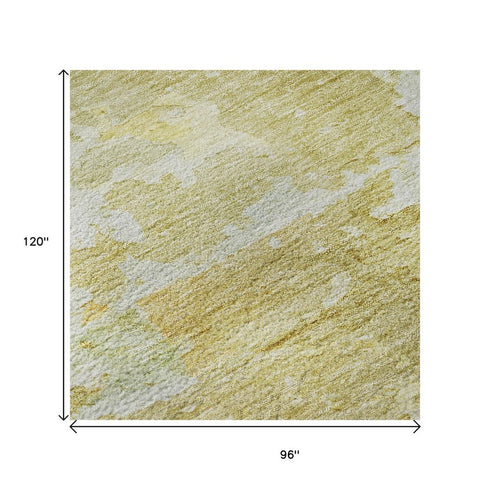 8' Gold Beige And Ivory Abstract Washable Area Rug With UV Protection