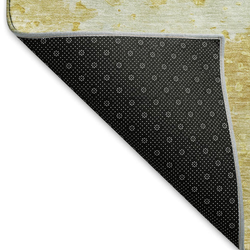 8' Gold Beige And Ivory Abstract Washable Area Rug With UV Protection