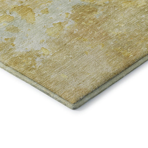 8' Gold Beige And Ivory Abstract Washable Area Rug With UV Protection