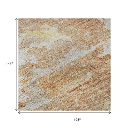 9' X 12' Salmon Ivory And Gold Abstract Washable Area Rug With UV Protection