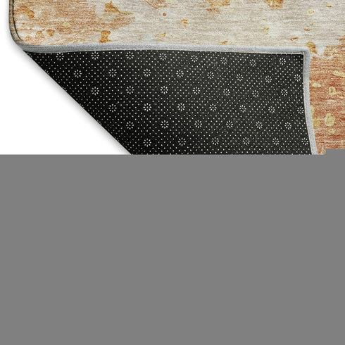 9' X 12' Salmon Ivory And Gold Abstract Washable Area Rug With UV Protection