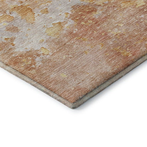 9' X 12' Salmon Ivory And Gold Abstract Washable Area Rug With UV Protection