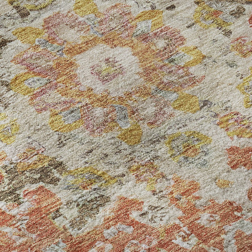5' X 8' Brown Copper And Gold Floral Washable Area Rug With UV Protection