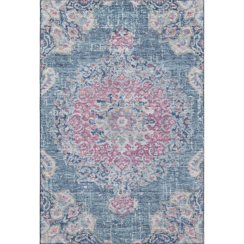 5' X 8' Blue Blush And Ivory Floral Washable Area Rug With UV Protection