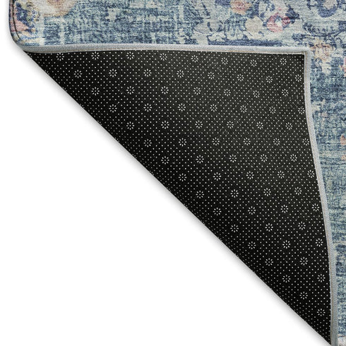 5' X 8' Blue Blush And Ivory Floral Washable Area Rug With UV Protection
