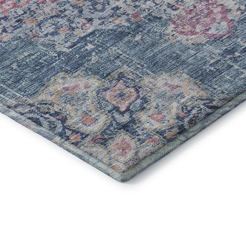 5' X 8' Blue Blush And Ivory Floral Washable Area Rug With UV Protection