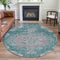 8' X 8' Teal Blush And Ivory Floral Washable Round Rug With UV Protection