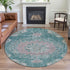 8' X 8' Teal Blush And Ivory Floral Washable Round Rug With UV Protection