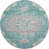 8' X 8' Teal Blush And Ivory Floral Washable Round Rug With UV Protection
