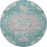 8' X 8' Teal Blush And Ivory Floral Washable Round Rug With UV Protection