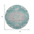 8' X 8' Teal Blush And Ivory Floral Washable Round Rug With UV Protection