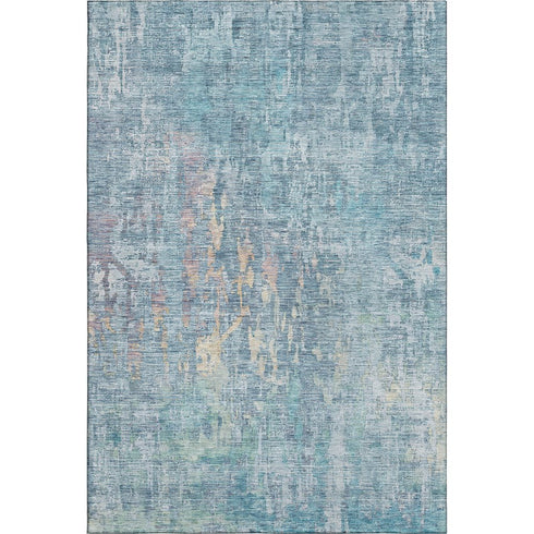 5' X 8' Blue And Gold Abstract Washable Area Rug With UV Protection