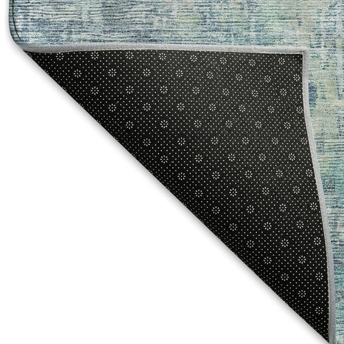 5' X 8' Blue And Gold Abstract Washable Area Rug With UV Protection