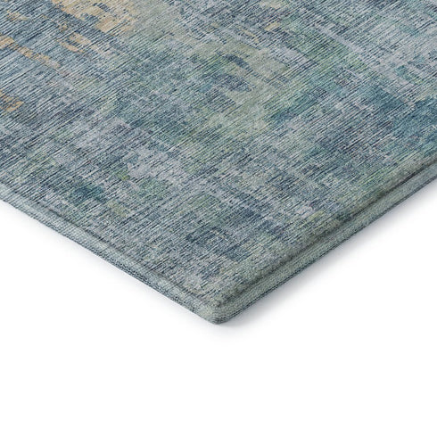 5' X 8' Blue And Gold Abstract Washable Area Rug With UV Protection