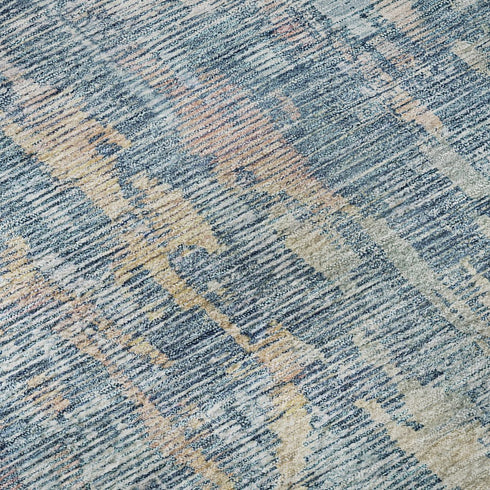 5' X 8' Blue And Gold Abstract Washable Area Rug With UV Protection
