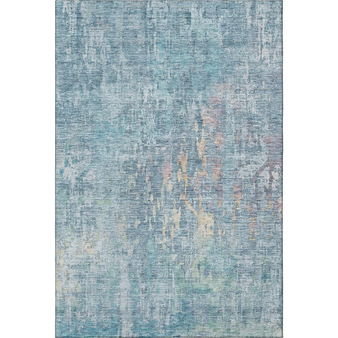 5' X 8' Blue And Gold Abstract Washable Area Rug With UV Protection