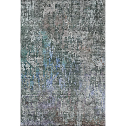 5' X 8' Fern Green Blue And Beige Abstract Washable Area Rug With UV Protection