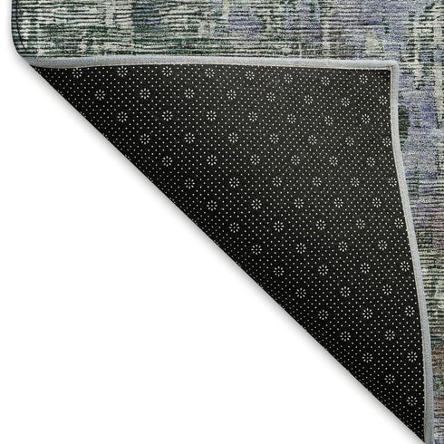 5' X 8' Fern Green Blue And Beige Abstract Washable Area Rug With UV Protection