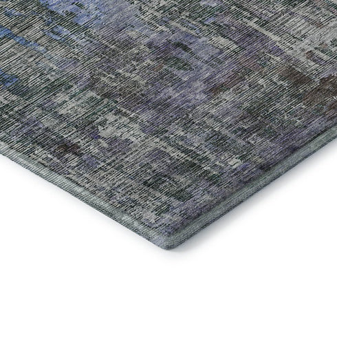 5' X 8' Fern Green Blue And Beige Abstract Washable Area Rug With UV Protection