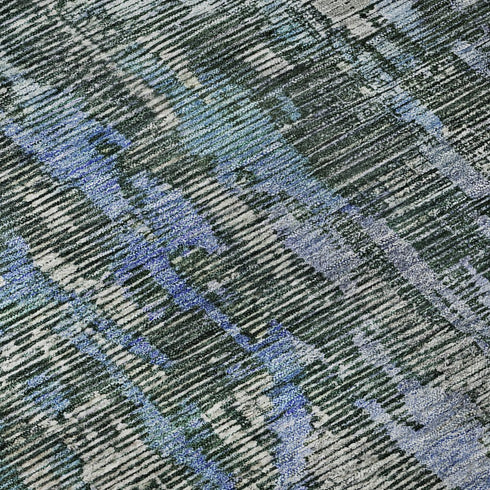 5' X 8' Fern Green Blue And Beige Abstract Washable Area Rug With UV Protection