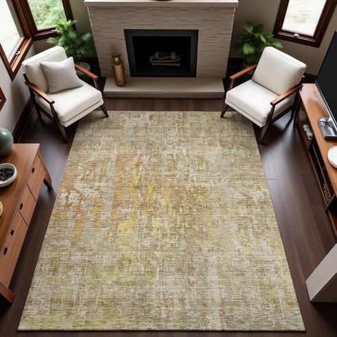 9' X 12' Fern Green Blue And Beige Abstract Washable Area Rug With UV Protection