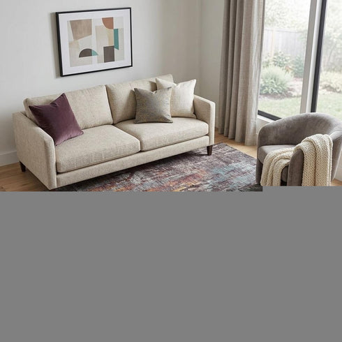5' X 8' Pewter Gold And Eggplant Abstract Washable Area Rug With UV Protection