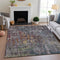 9' X 12' Pewter Gold And Eggplant Abstract Washable Area Rug With UV Protection