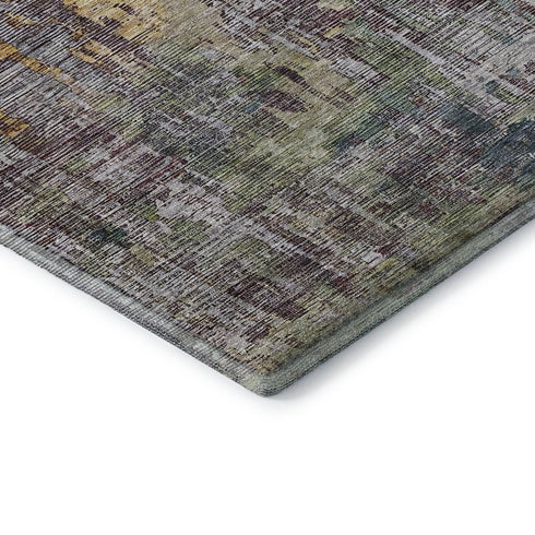 9' X 12' Pewter Gold And Eggplant Abstract Washable Area Rug With UV Protection