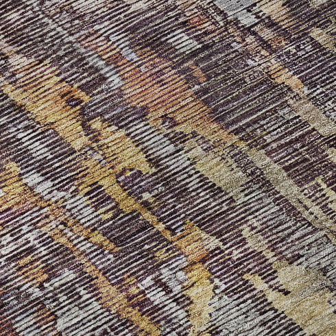 9' X 12' Pewter Gold And Eggplant Abstract Washable Area Rug With UV Protection