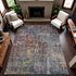 9' X 12' Pewter Gold And Eggplant Abstract Washable Area Rug With UV Protection
