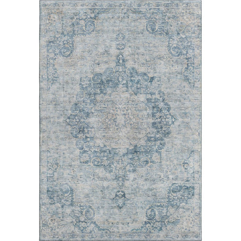 5' X 8' Blue And Ivory Floral Washable Area Rug With UV Protection