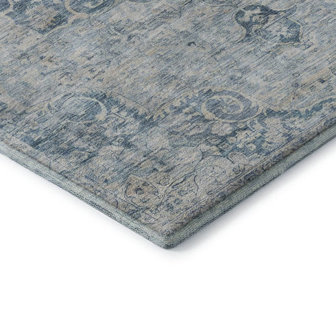 5' X 8' Blue And Ivory Floral Washable Area Rug With UV Protection