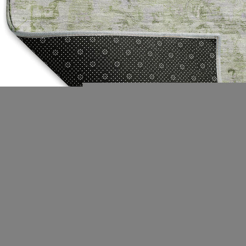 9' X 12' Olive Green And Silver Oriental Washable Area Rug With UV Protection