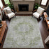 9' X 12' Olive Green And Silver Oriental Washable Area Rug With UV Protection