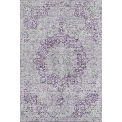 9' X 12' Purple And Silver Oriental Washable Area Rug With UV Protection