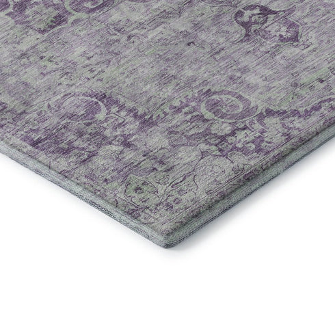 9' X 12' Purple And Silver Oriental Washable Area Rug With UV Protection