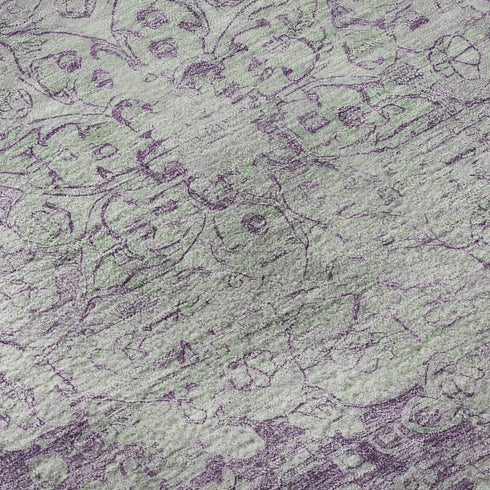 9' X 12' Purple And Silver Oriental Washable Area Rug With UV Protection
