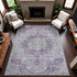 9' X 12' Purple And Silver Oriental Washable Area Rug With UV Protection