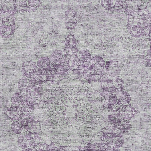 9' X 12' Purple And Silver Oriental Washable Area Rug With UV Protection