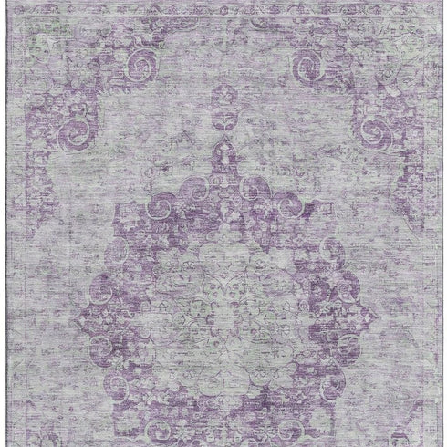 9' X 12' Purple And Silver Oriental Washable Area Rug With UV Protection